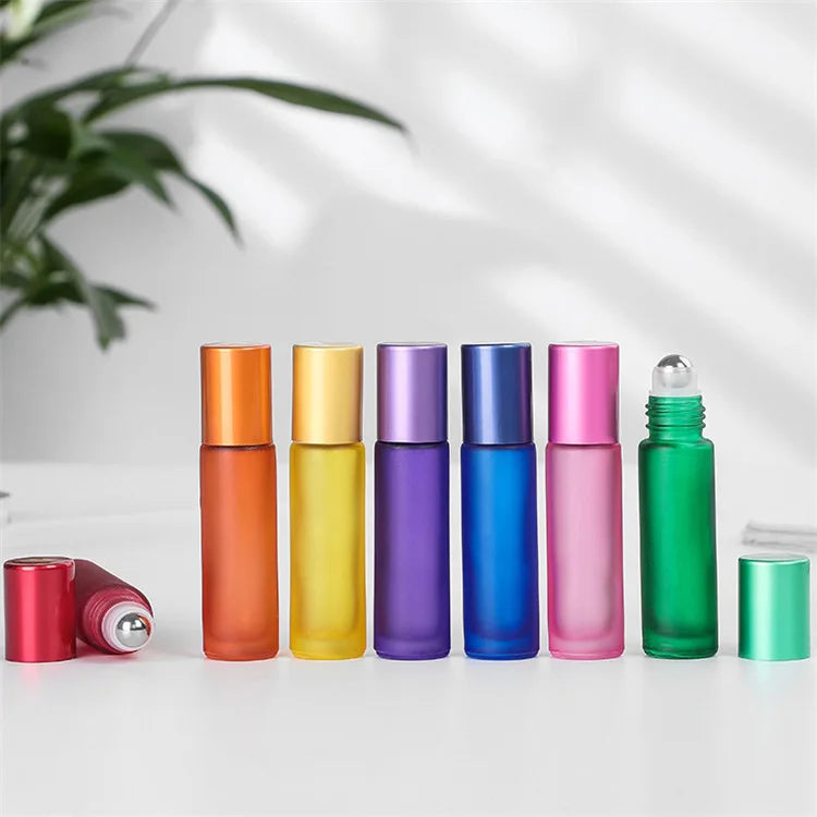 Cosmetic Packaging Empty Frost clear Amber Blue 10ml Essential Oil Roller Bottle
