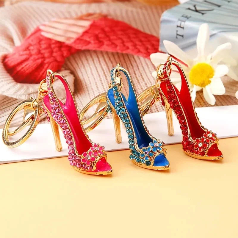 Luxury Rhinestone High Heel Shoe Keychain Ladies Crystal Sandals Keychain