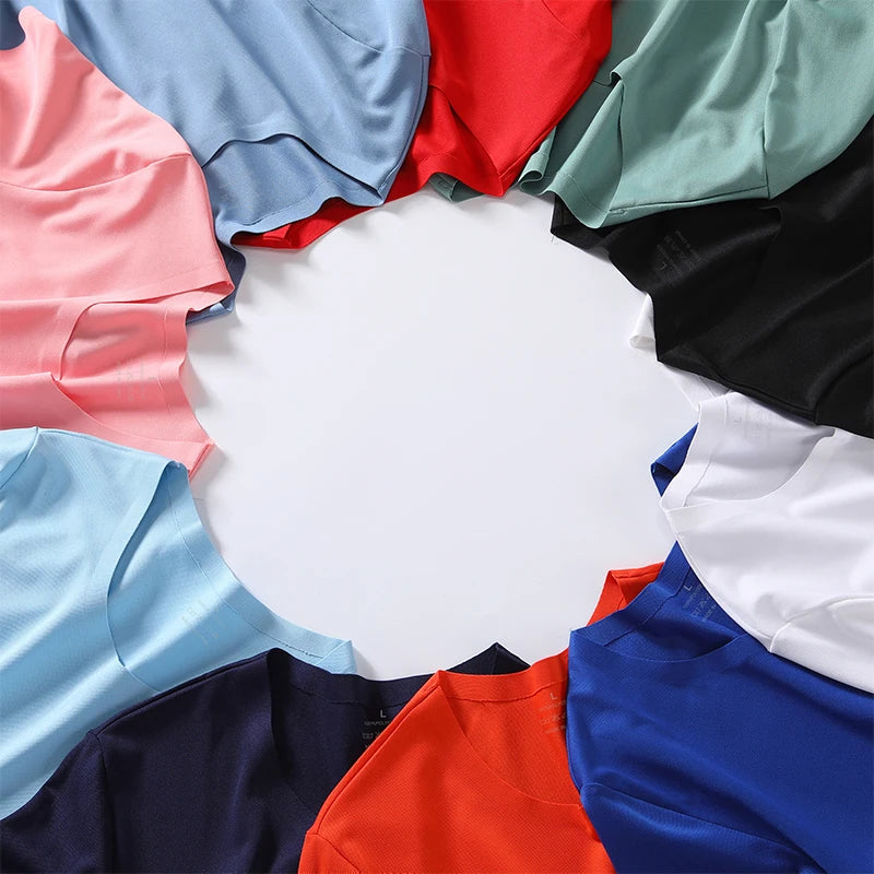 OEM Logo Design Men's Ice Silk Seamless T-Shirt Quick-Drying Thin Short Sleeve Sports Shirt Screen Printing Solid Knitted