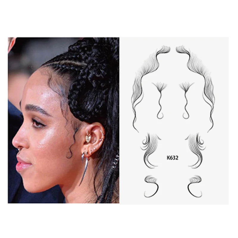 In Stock Fast Delivery Waterproof Women Girls Hair Temporary Tattoo Stickers Music Festival Party Face Makeup Hair Painting