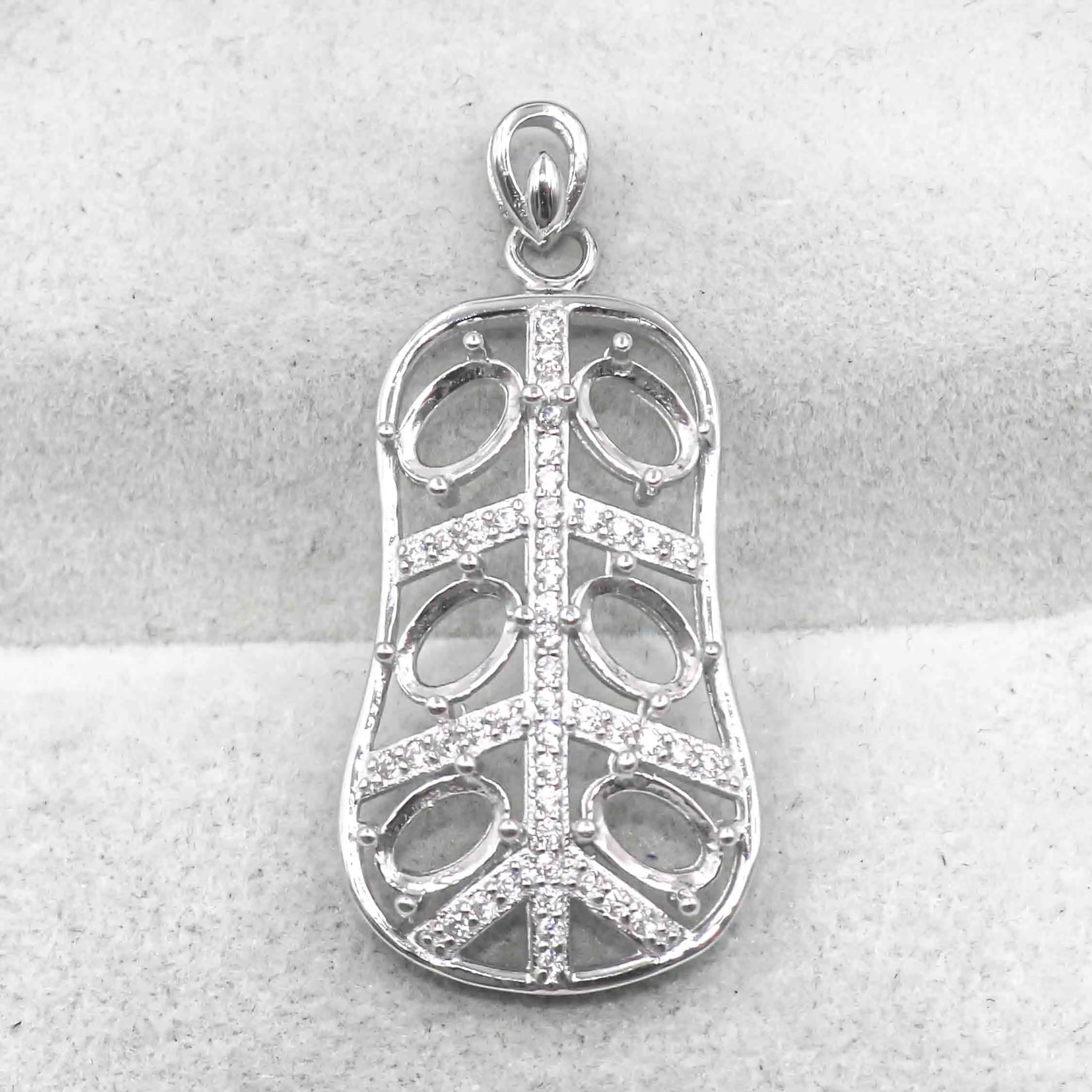Sterling Silver 4*6mm Semi Mount Pendant Empty Frame Blank Support Setting S925 Base Holder Without Center Stone for DIY Inlay