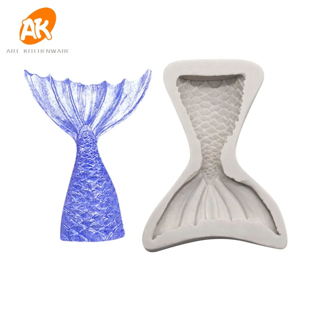AK Mermaid Fish Tail 3D Silicone Cake Molds Fondant Decoration DIY Chocolate Candy Moulds Resin Craft Pastry Tool SM-2534