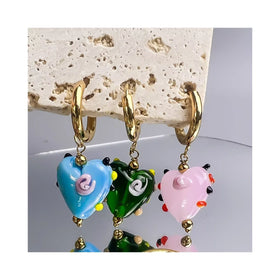 Sweet Cool Style Glazed Colorful Heart Earrings for Women French Stainless Steel Childish Heart Earrings