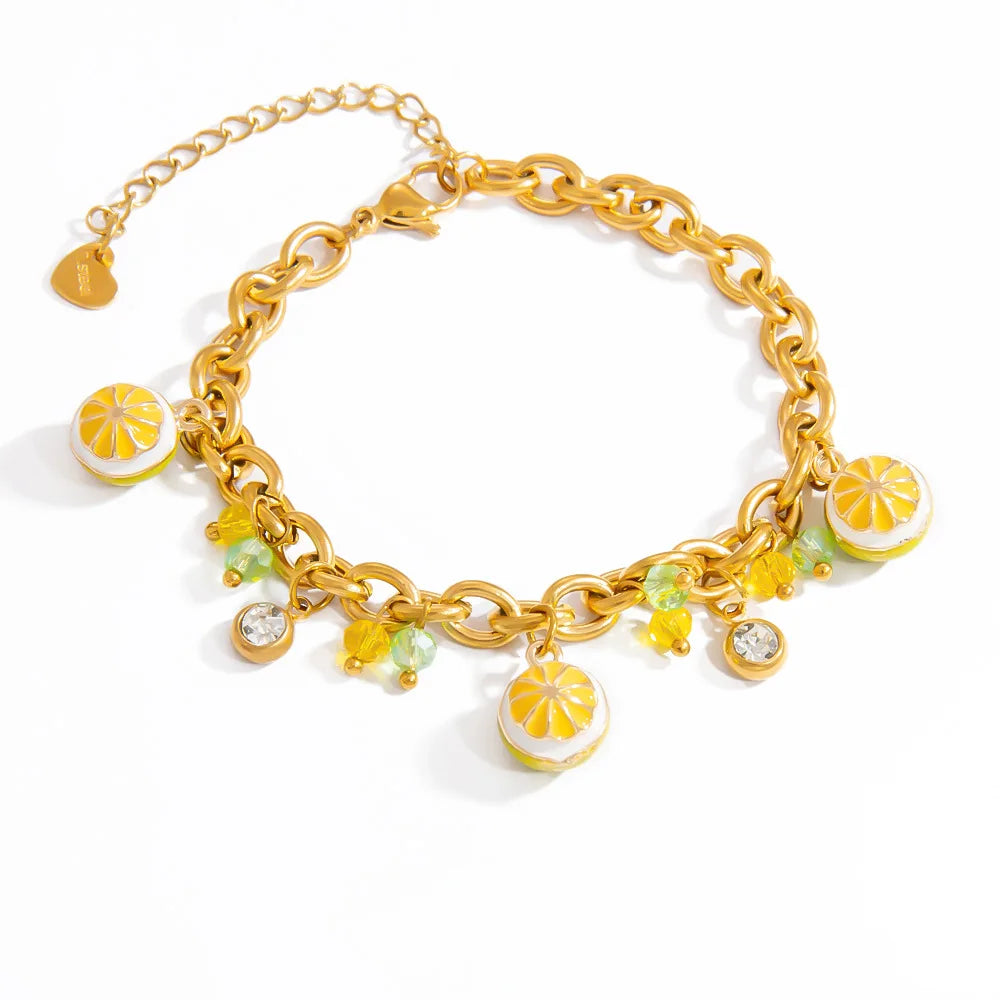 MC164 Wholesale Pulsera De Acero Inoxidable Stainless Steel Gold Plated Cute Fruit Shape Pendant Chain Bracelet Fashion Jewelry