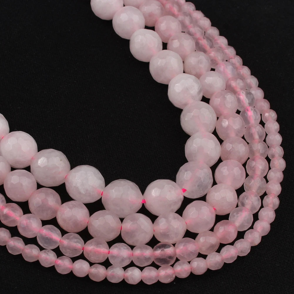 Wholesale 4-12mm Faceted Pink Crystal Beads Natural Rose Quartz Stone for DIY Necklace Bracelet Loose Nature Crystal