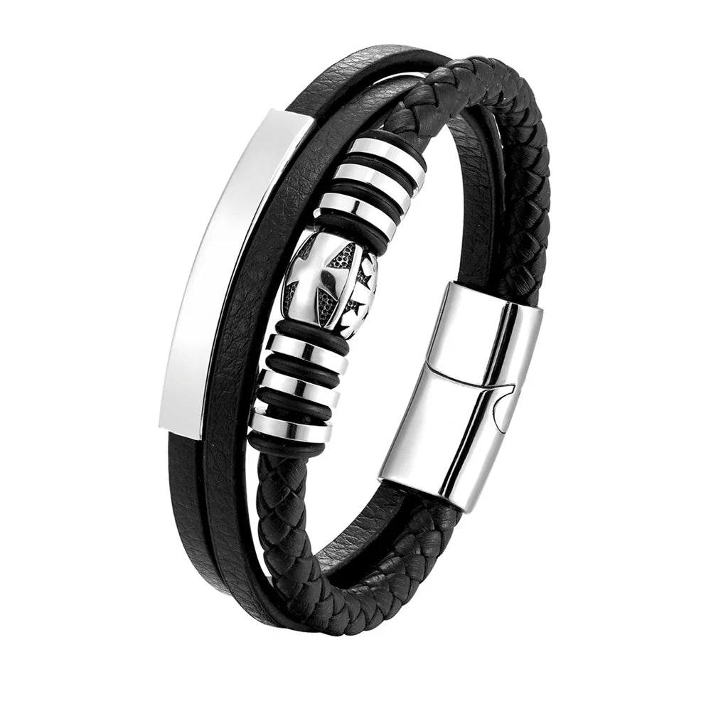 Vintage Trendy Custom Men's Jewelry Braided Leather Bracelet With Magnetic Clasp Leather Man Bracelet Store PH1478