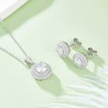 New Trendy Women Fine Jewelry Set White Gold Plated 925 Sterling Silver Moissanite Round Shaped Engagement Earrings and Necklace