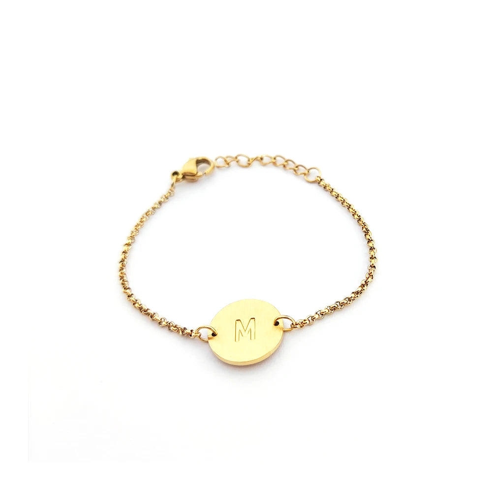 Charm Engraved Jewelry Letras Alphabet Metal Initial Bracelet Letters Edelstahl 18 K Trendy Opp Bag Stainless Steel 100 Pcs MUSE