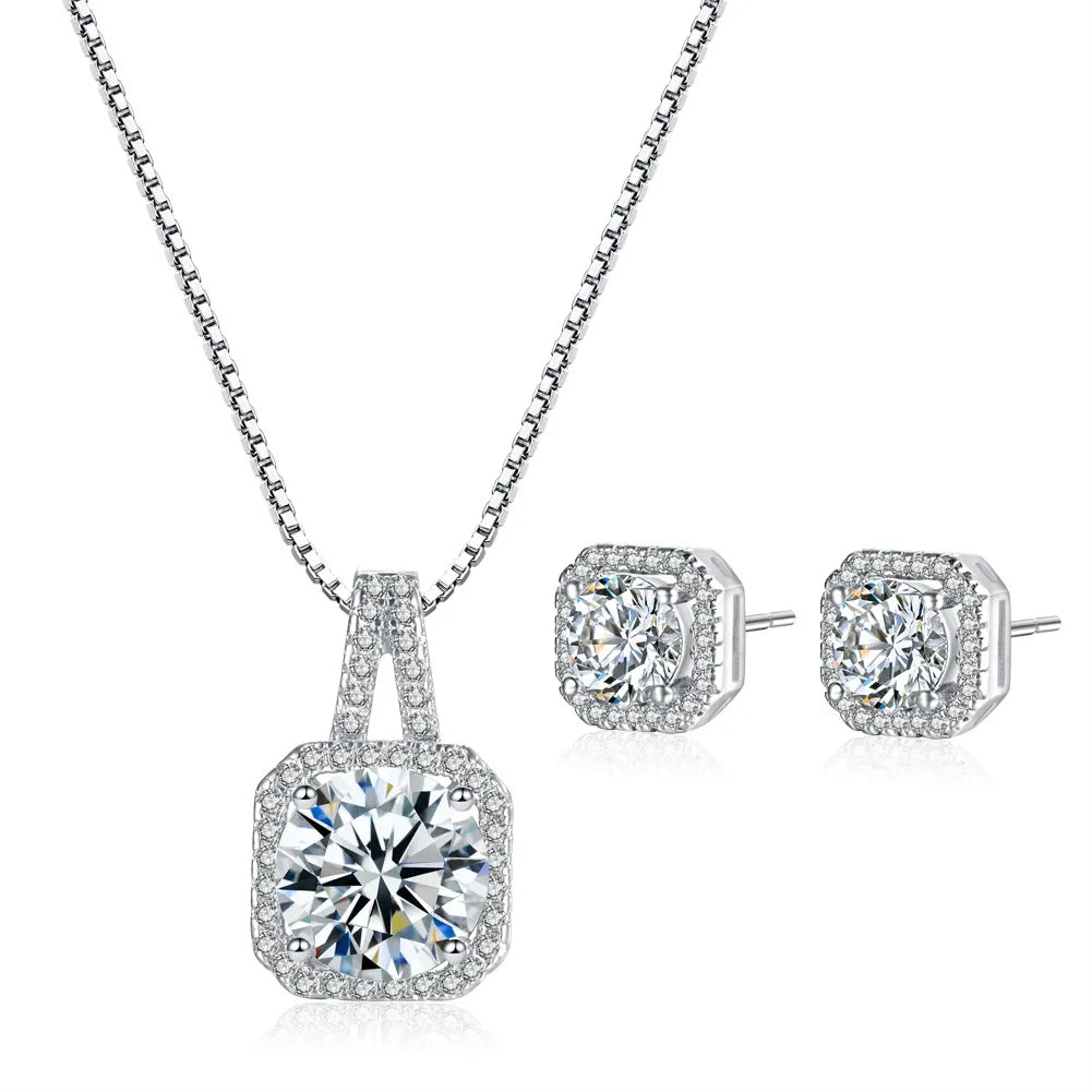 Women's Fashion White Cubic Zircon Jewelry Set-Crystal Rhinestone Necklace Earrings for Weddings Parties Gifts Made of Copper