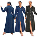 Y218627 High-Quality Jeans Dresses Women Casual Elegant Long Sleeve Breasted Long Denim Dresses for Women Ladies Office Dress