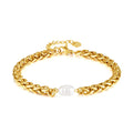 Women's Vintage Style 18K Gold-Plated Stainless Steel Jewelry Natural Freshwater Pearl Bracelet With Gold Chain Gifts Weddings