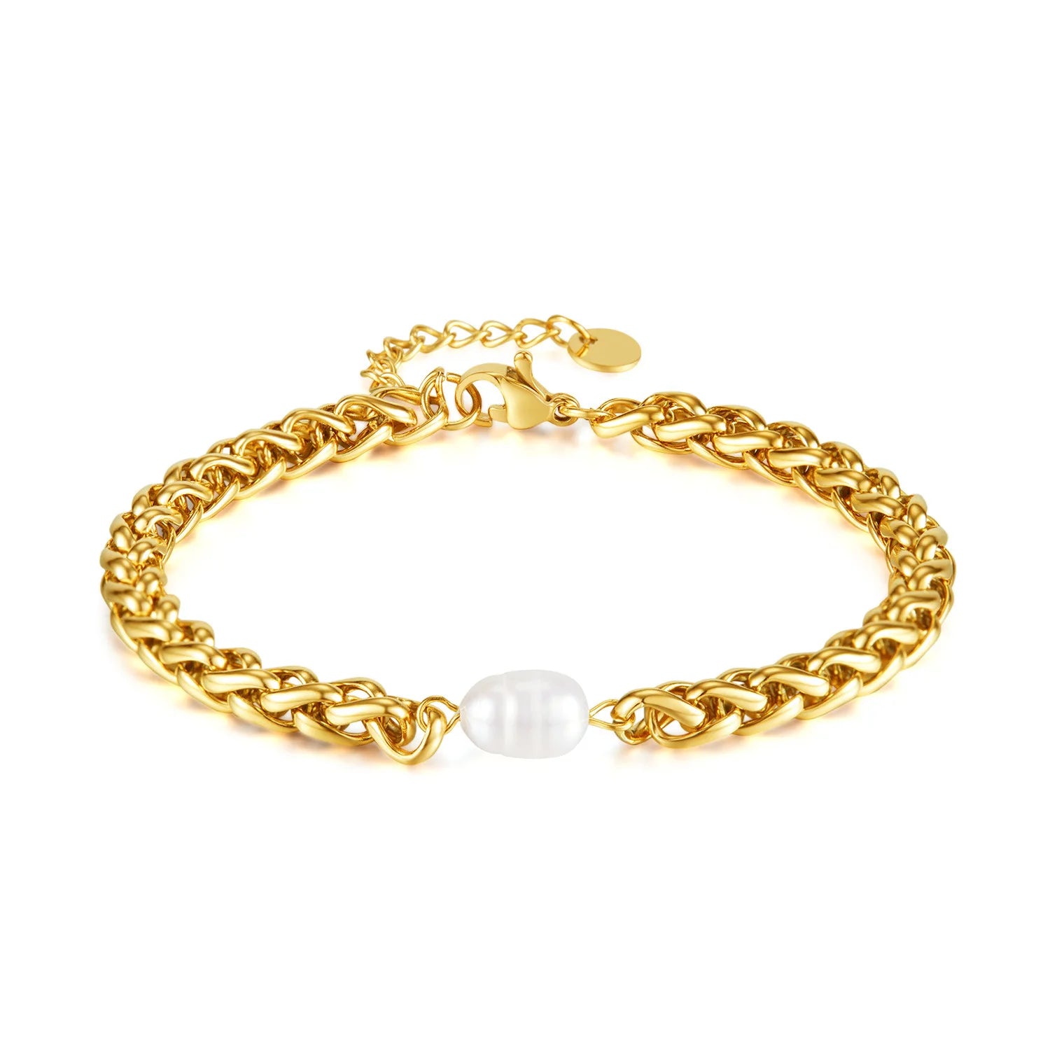Women's Vintage Style 18K Gold-Plated Stainless Steel Jewelry Natural Freshwater Pearl Bracelet With Gold Chain Gifts Weddings
