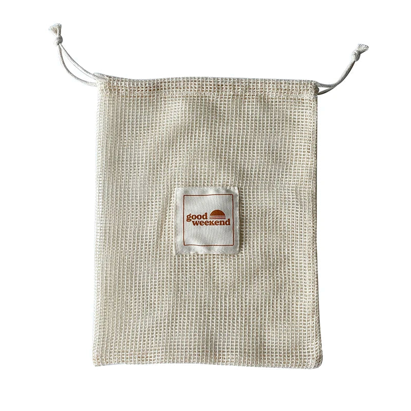 Eco-Friendly 20x25cm Natural Net Drawstring Fruits Pouch Cotton Mesh Produce Bags for Shopping