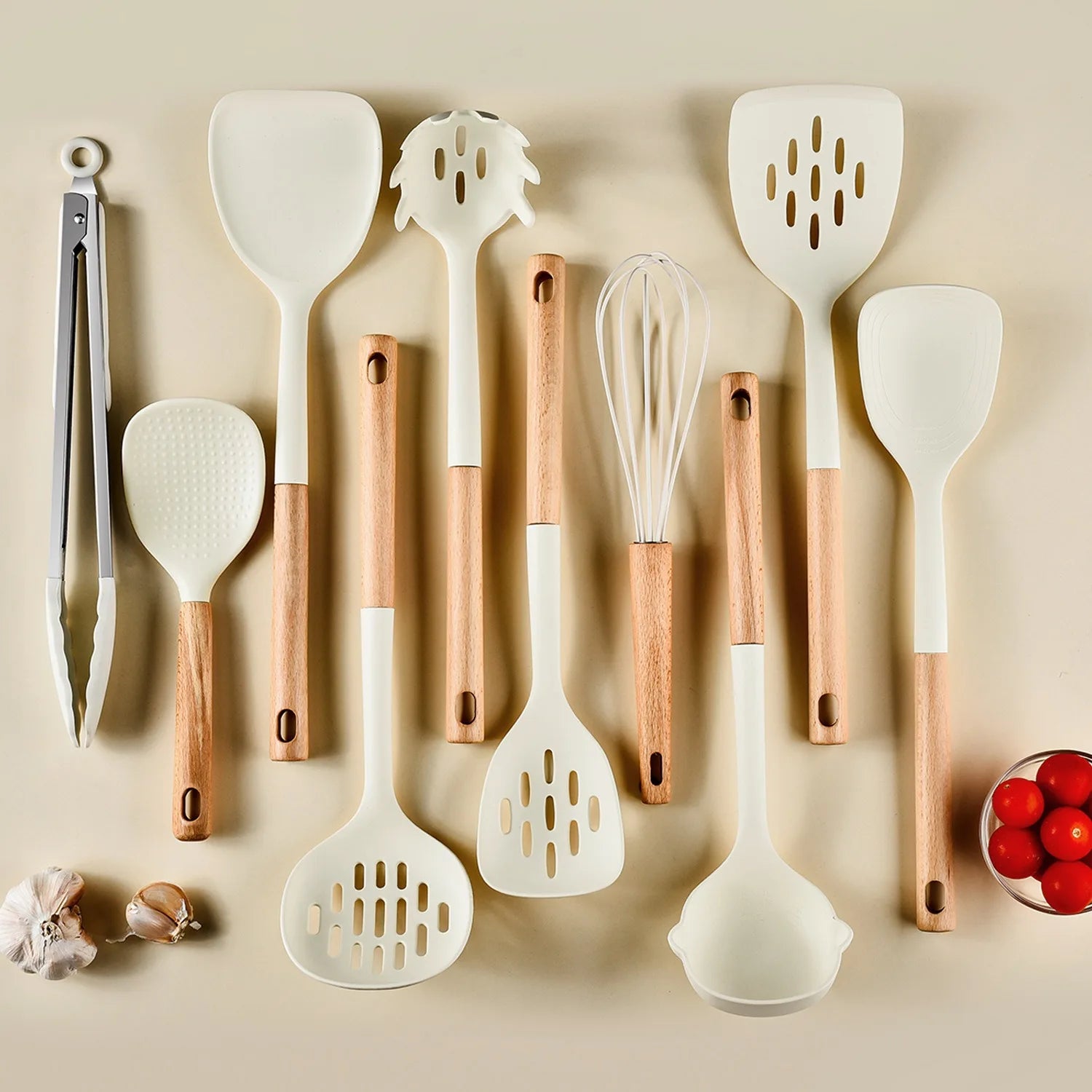 Manjia Kitchen Utensil Set Silicone Cooking Utensils Kitchen Gadgets and Non-Stick Spoons Pasta for Non-Stick Pans