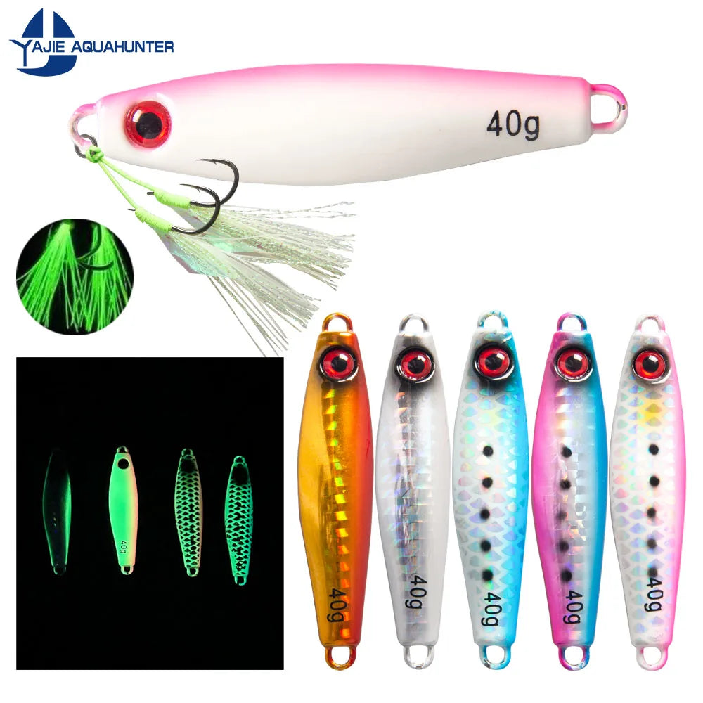 30g 40g 60g 80g 100g  Glow Metal Casting Jig Lure with Assist Hook