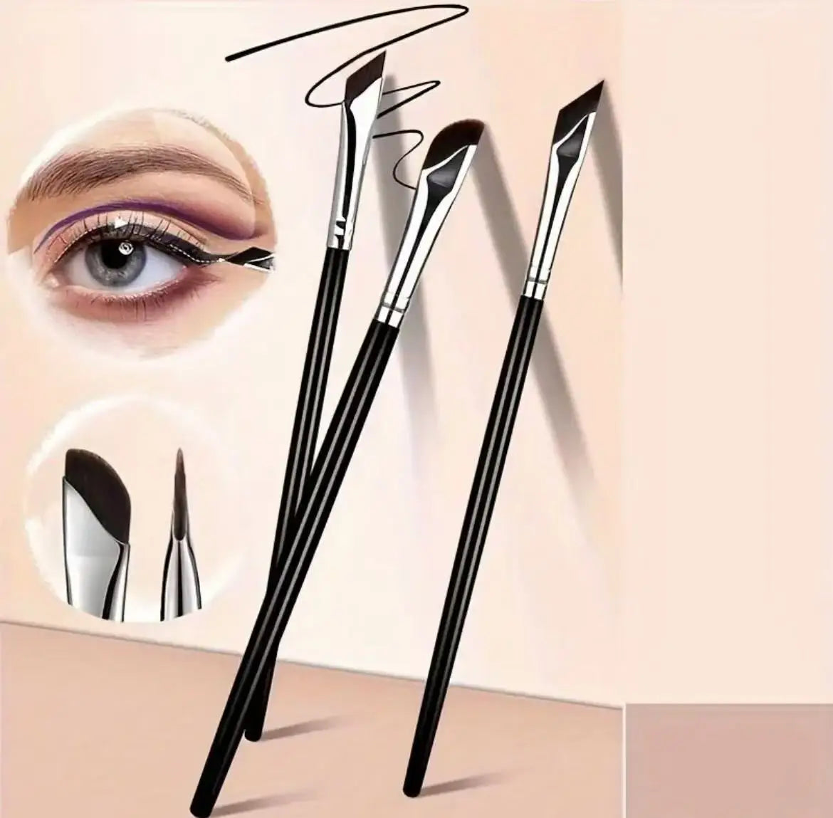 Wholesale Blade Angled Sickle Synthetic Hair Wood Handle Private Label Single Eyebrow Brush Tip Eyeliner Makeup Brush Set