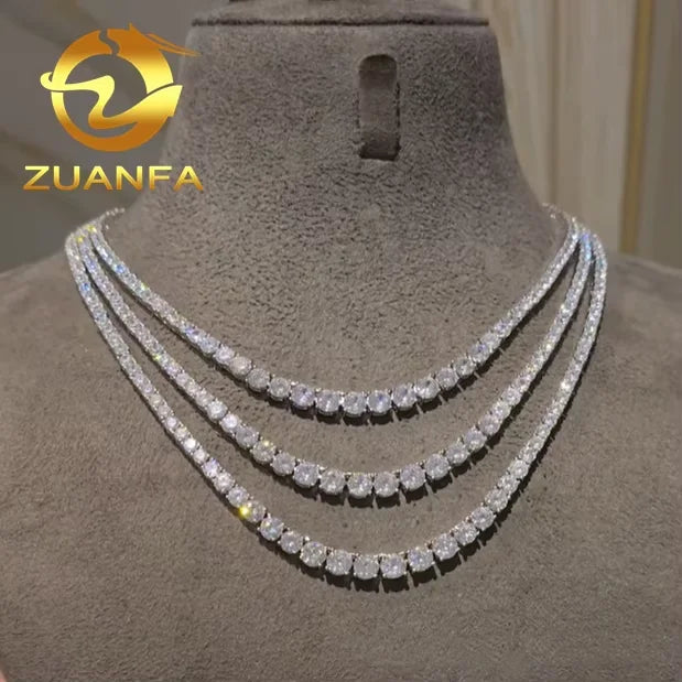 Hip Hop Jewelry 3mm 925Silver Moissanite Tennis Necklace Gradual Change Iced Out Moissanite Tennis Chain GRA Certified