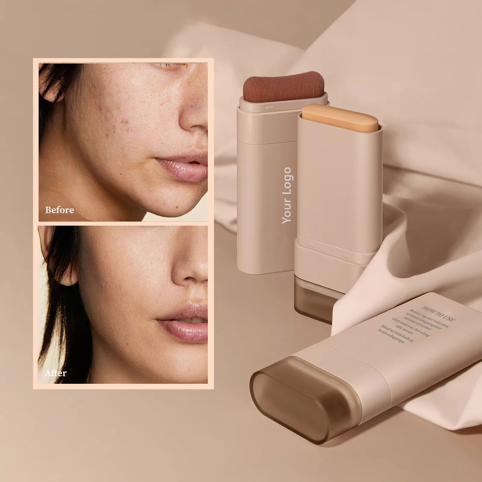 Private Label Foundation Cream With Eraser Whitening Lightweight Full Coverage Matte Concealer Foundation Stick