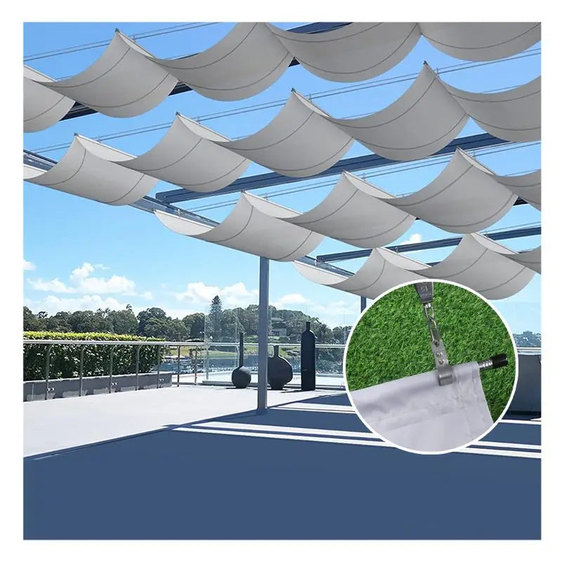 Wave Telescopic Rainproof Sail Outdoor Retractable Awning Garden Gazebo Stretchable Canopy 300D Polyester Sunblock Shade Fabric