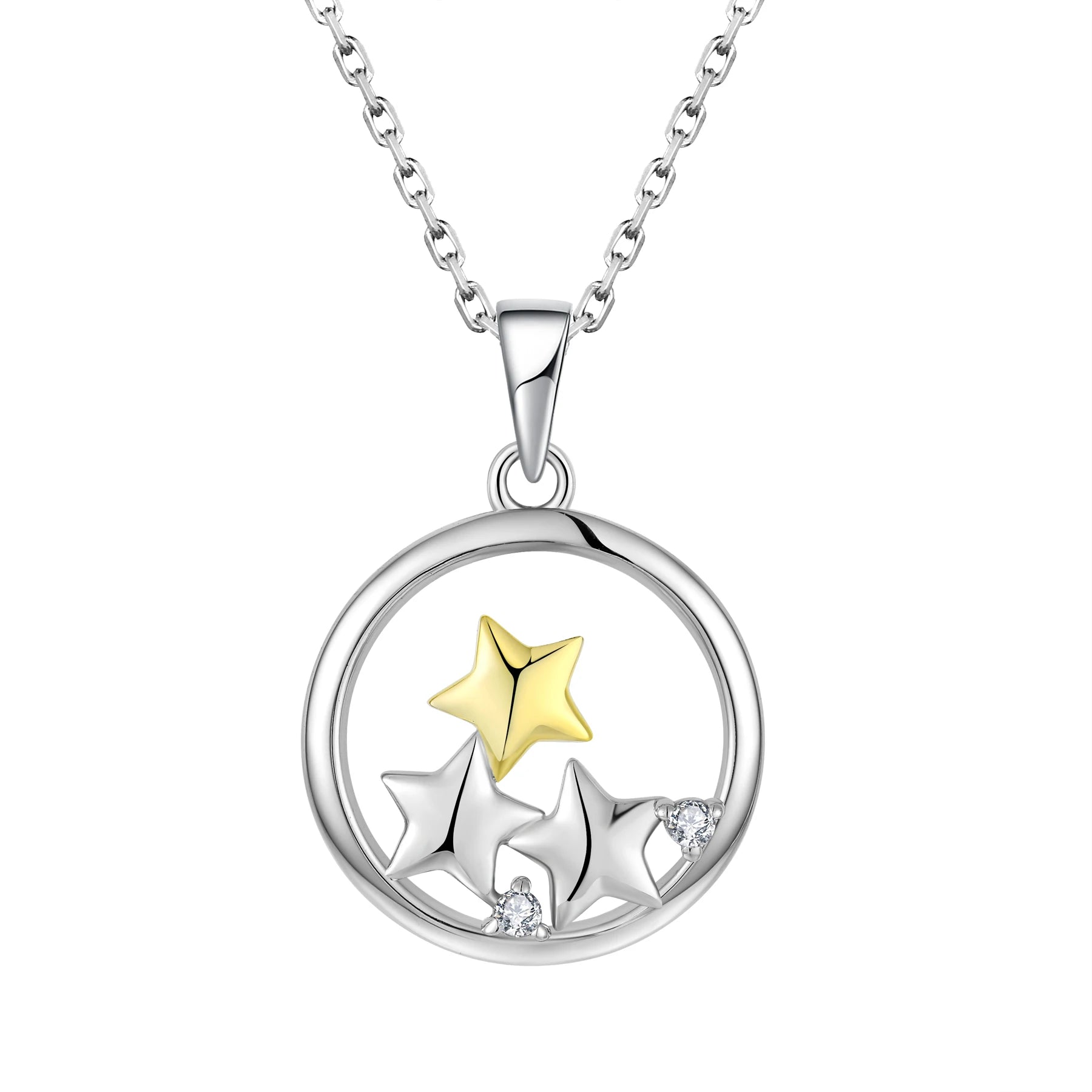 Factory Wholesale New Trendy 925 Sterling Silver Round Pendant Necklace Star Necklace for Girls