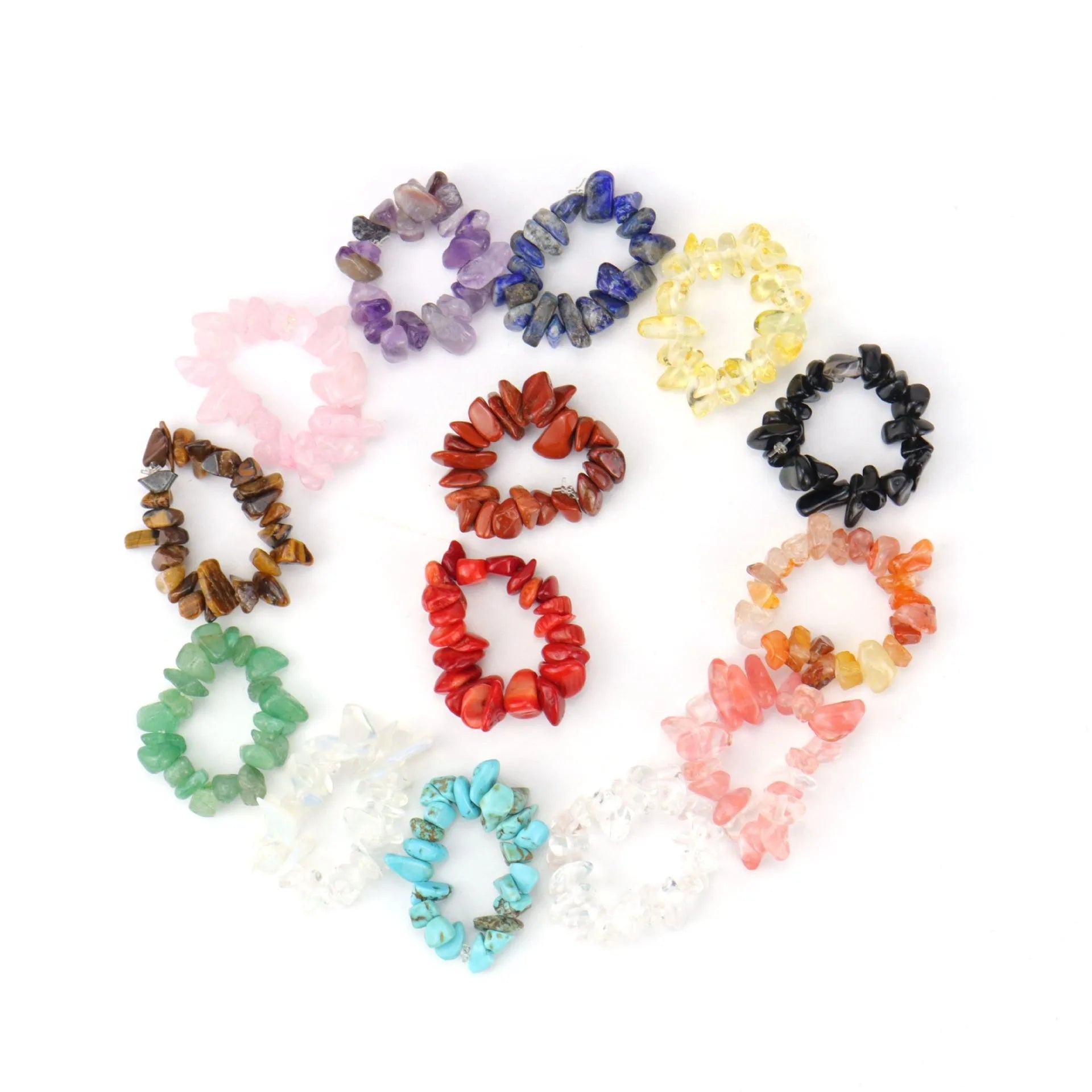 Handmade Natural Crystal Stone Gravel Chips Ring Stretch Rope Elastic Rings Women Third Party Certified No Plating