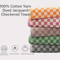 MRTONG 100% Cotton Terry Jacquard Woven Yarn-dyed Checkerboard Face Towel