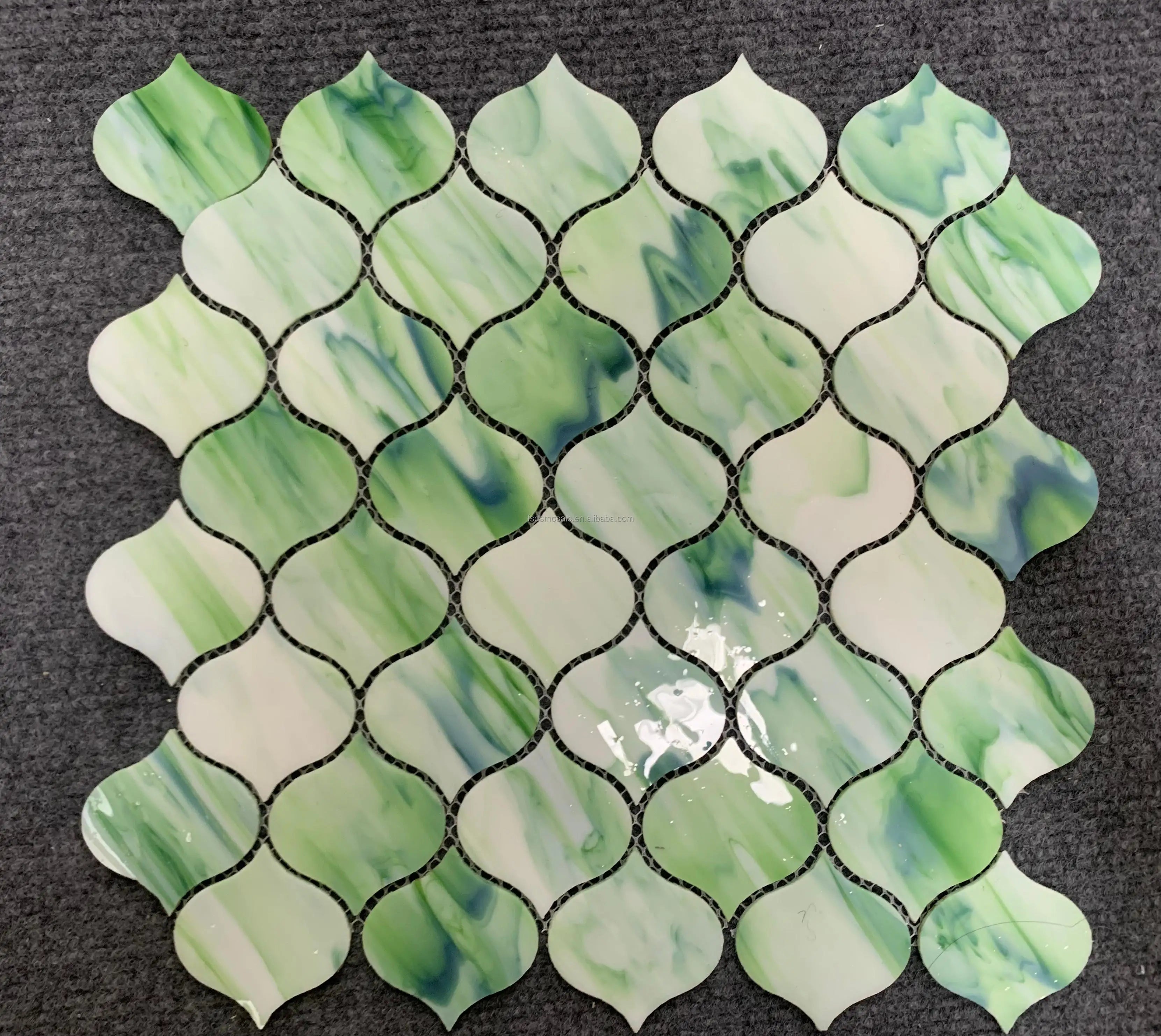 Stain Glass Mosaic Lantern Shape Green and White Color Glass Mosaic Tiles Backsplash Kitchen Tiles Hotels Projects Wall Tile