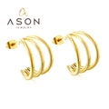 Waterproof Earrings Stainless Steel Jewelry 18K Gold Plated Hollow Three Layer Statement C Shape Fashion Hoop Earrings for Women