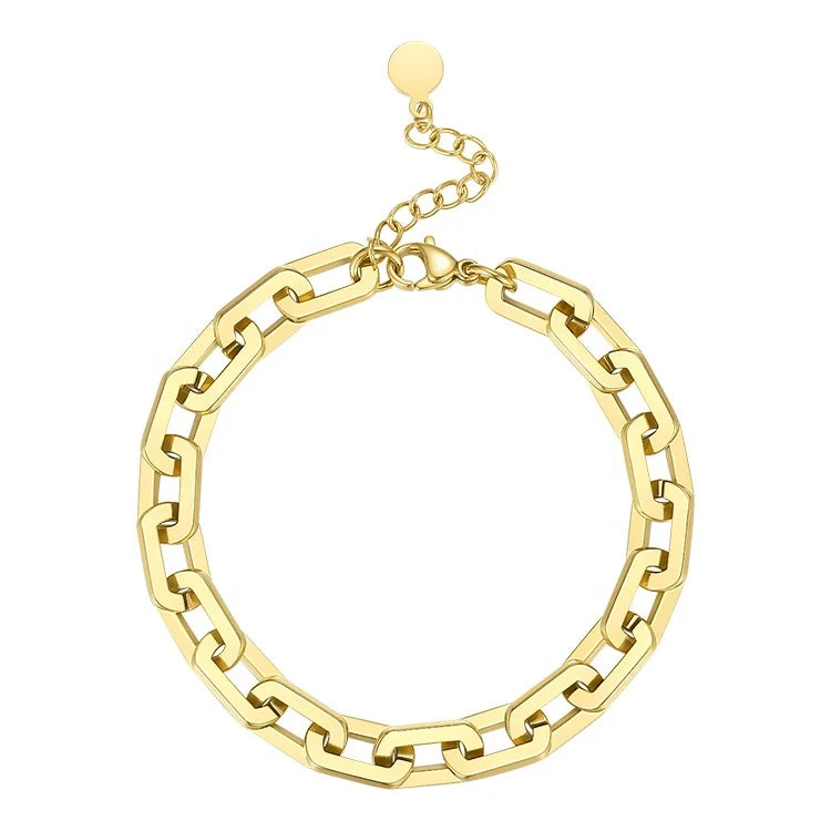 18K Gold Plated Stainless Steel Jewelry Square Oval Thick Chain Bracelet B202209