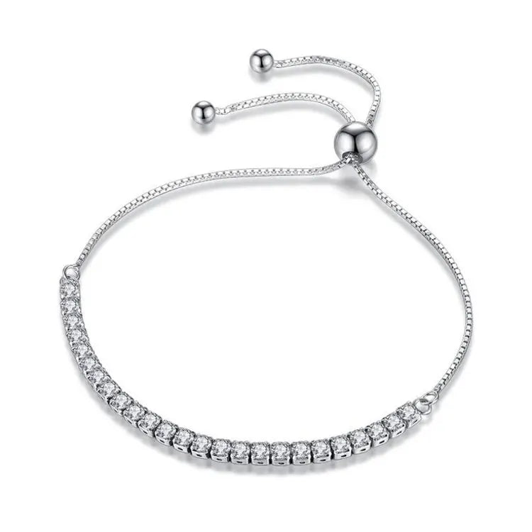 Classic Full Diamond Silver Round Ball Drawstring Bracelets Women Luxury Shiny 4mm CZ Zircon Crystal Tennis Chain Bracelet Girls