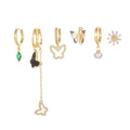 925 Silver 18K Gold Plated Trendy Butterfly Flower Tassel Earrings 6pcs/set with Pearl Zircon Daily Fashion Drop Earrings