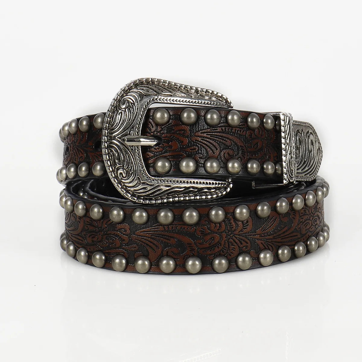 Wholesale Personalized Black Punk PU Leather Studded Belt Vintage Style Western Bullet Rivet Alloy Pin Buckle 3cm Width 108cm