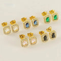 Beimai OEM Fashion Waterproof Jewelry 18K PVD Plated Stainless Steel Square Zircon Stud Earrings