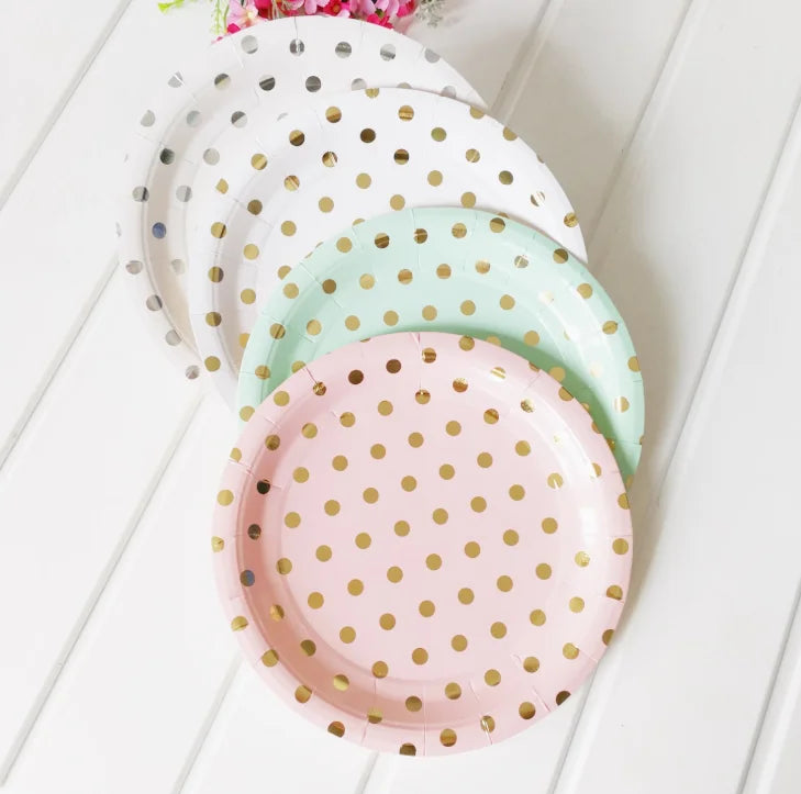 9" Poker Dot Eco-friendly Heavy-duty Disposable Paper Plates for Bridal Shower Birthday Wedding Theme Party Supplies