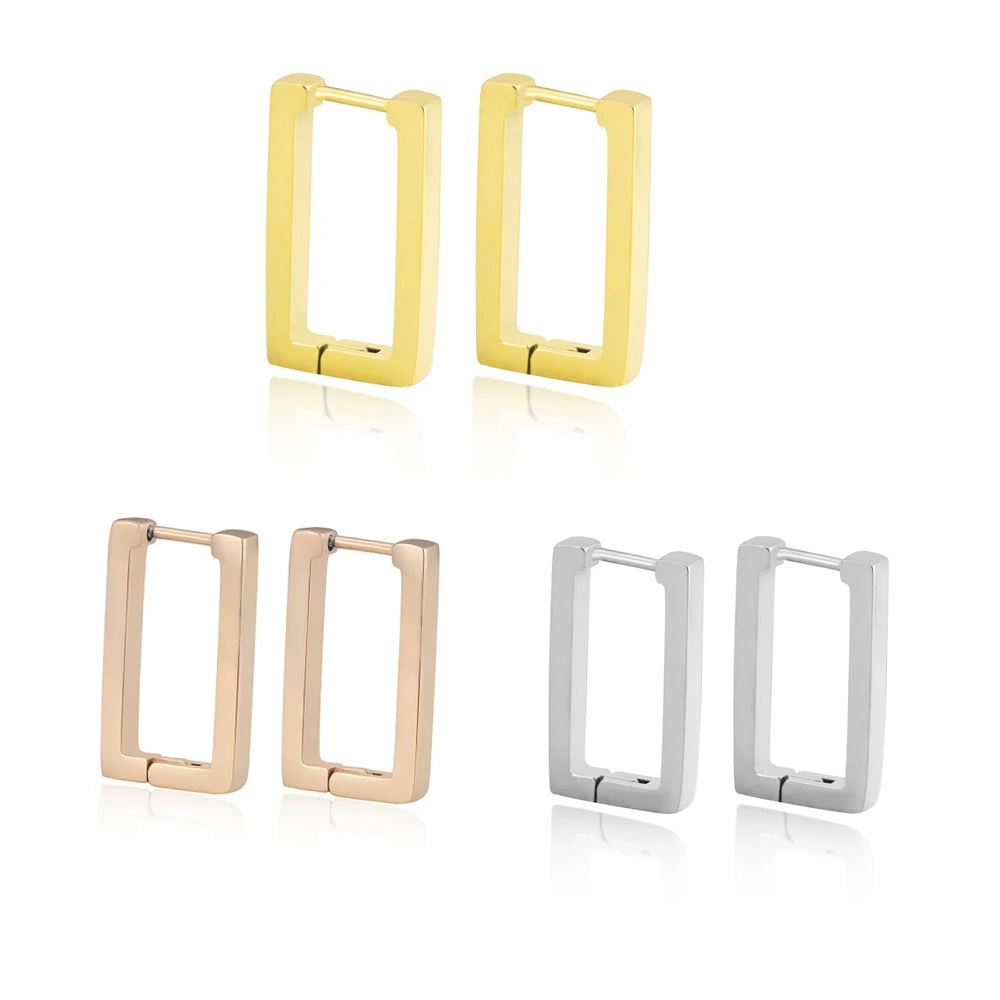 Simple Minimalist Stainless Steel Dainty Geometric Rectangle Shaped Hoop Earrings