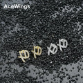 E012 Fashion Stud Earrings Hip Hop Jewelry Brass with CZ Gold Plated Letter Design for Anniversary Gift