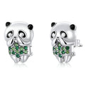 925 Sterling Silver Cute Panda Stud Earrings for Women Green Zircon Bamboo Ear Studs Fine Jewelry Animal Ear Gift SCE1370