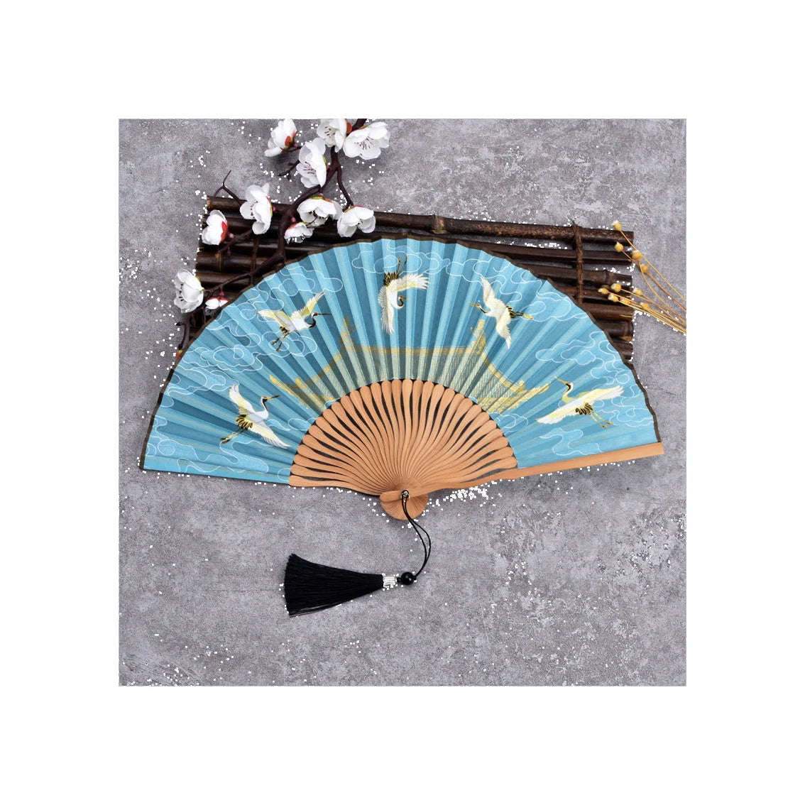 Hand Fan with Bamboo Handle Custom Printed Large Folding Gift Business Folk Customize Customizable Art Fan