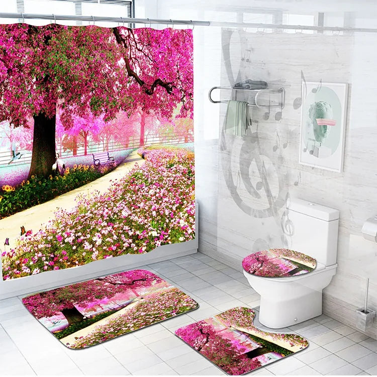 Custom Bath Room Design Waterproof 3D Print 4 Pcs Bathroom Sets Shower Curtain Set