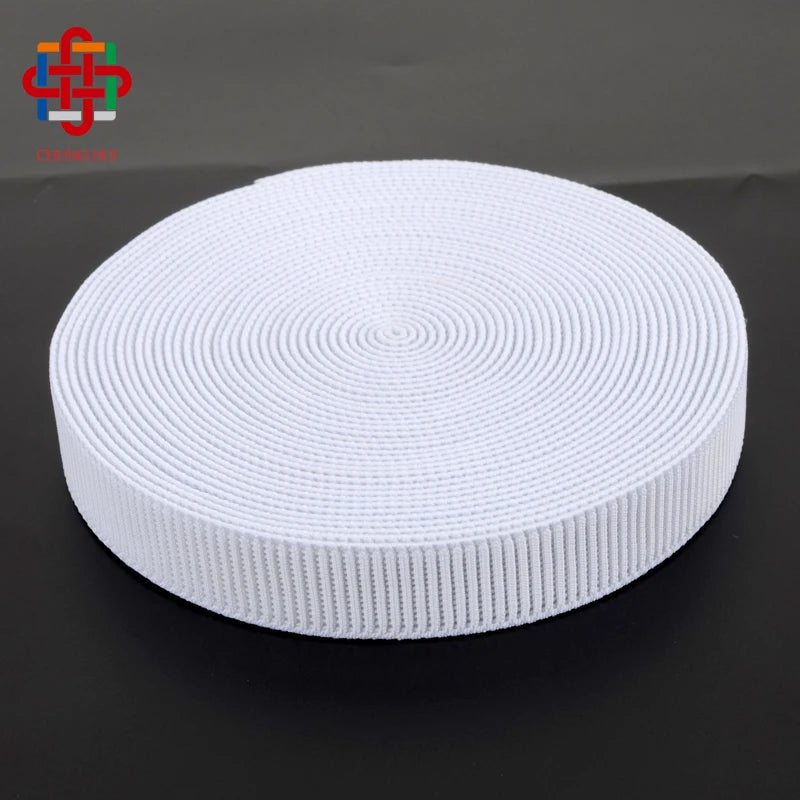 Factory 2 cm 2.5 cm Woven Anti Slip Ribbed White Plain Elastic Band for Clothing Shoes Waistband Sports Pants Luggage Bags