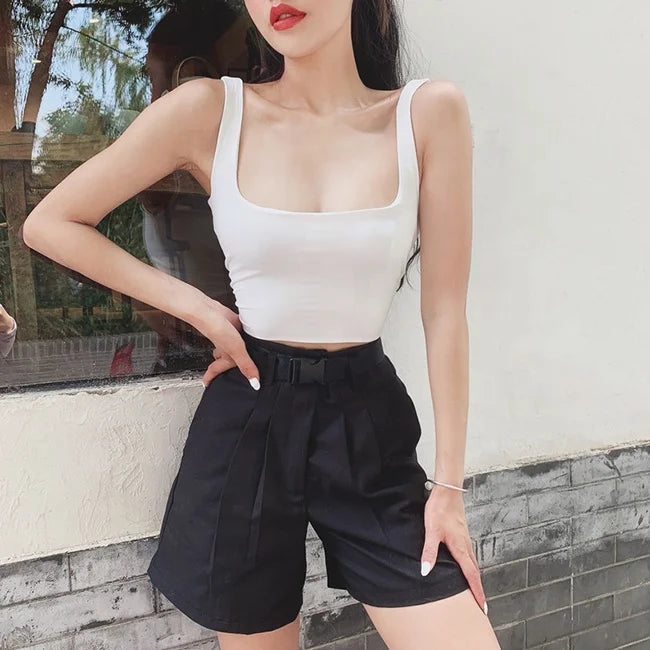 Custom Logo Solid Casual Short Women TankTop Knitted White Plus Size Women's Tank Tops