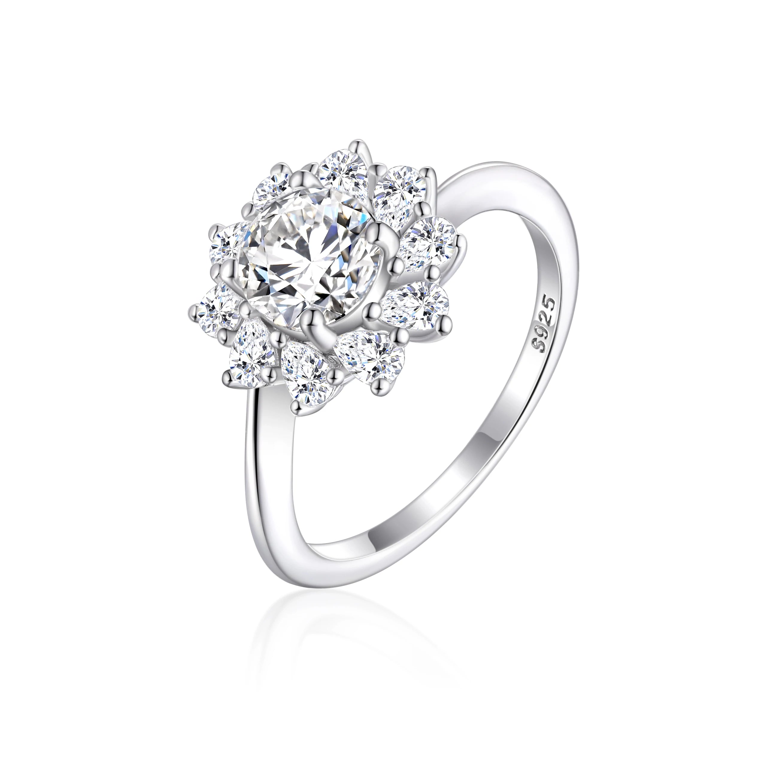 Luxury 100% 925 Sterling Silver Trendy Color Cubic Zirconia Flower Shape Silver Rings Jewelry Women
