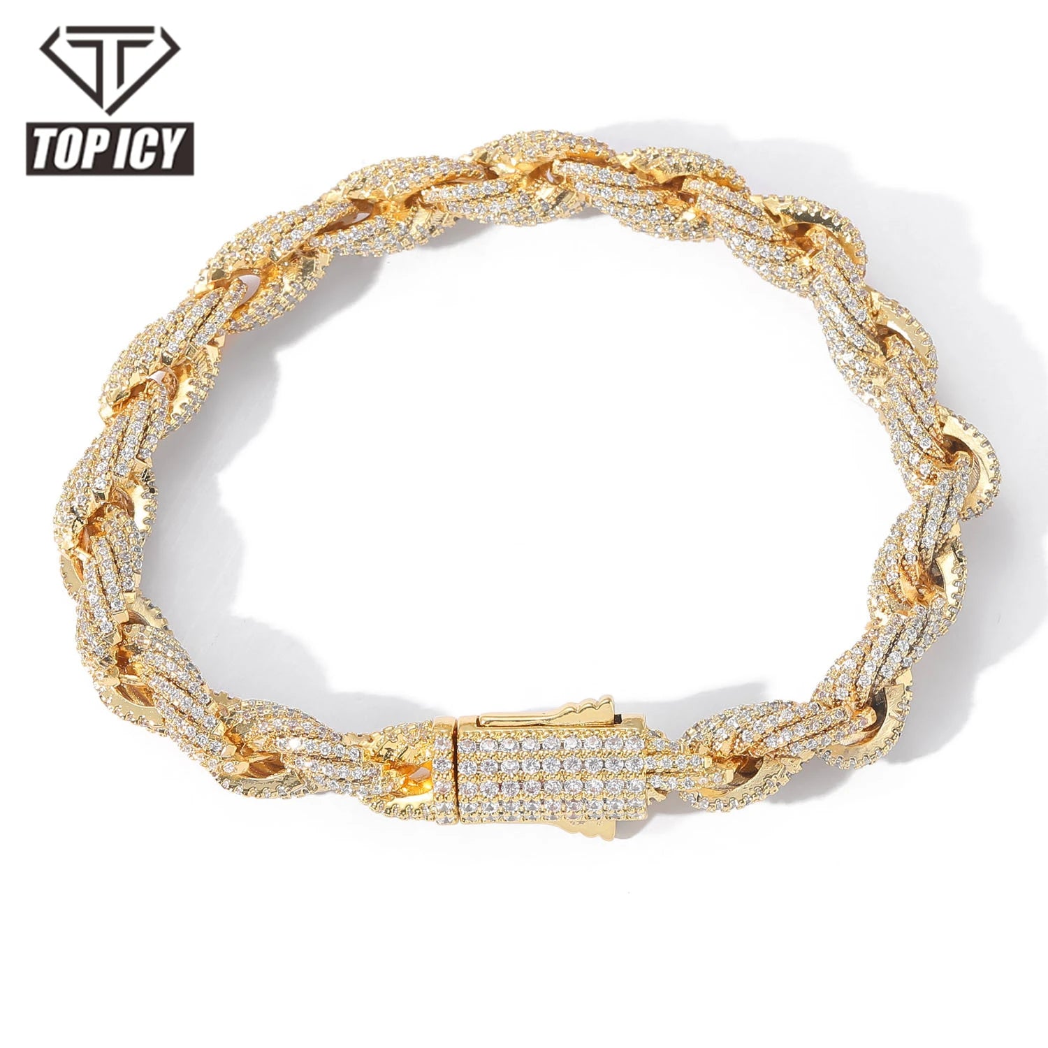Top Icy Hip Hop Jewelry 8mm Full Diamond Rope Bracelet Gold Plated AAA Cubic Zircon Punk Iced Out Rope Chain for Men