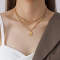 Boho 18K Gold Stainless Steel Jewelry Necklace OT Clasp Snake Bone Chain Coins Pendant Layered Necklace