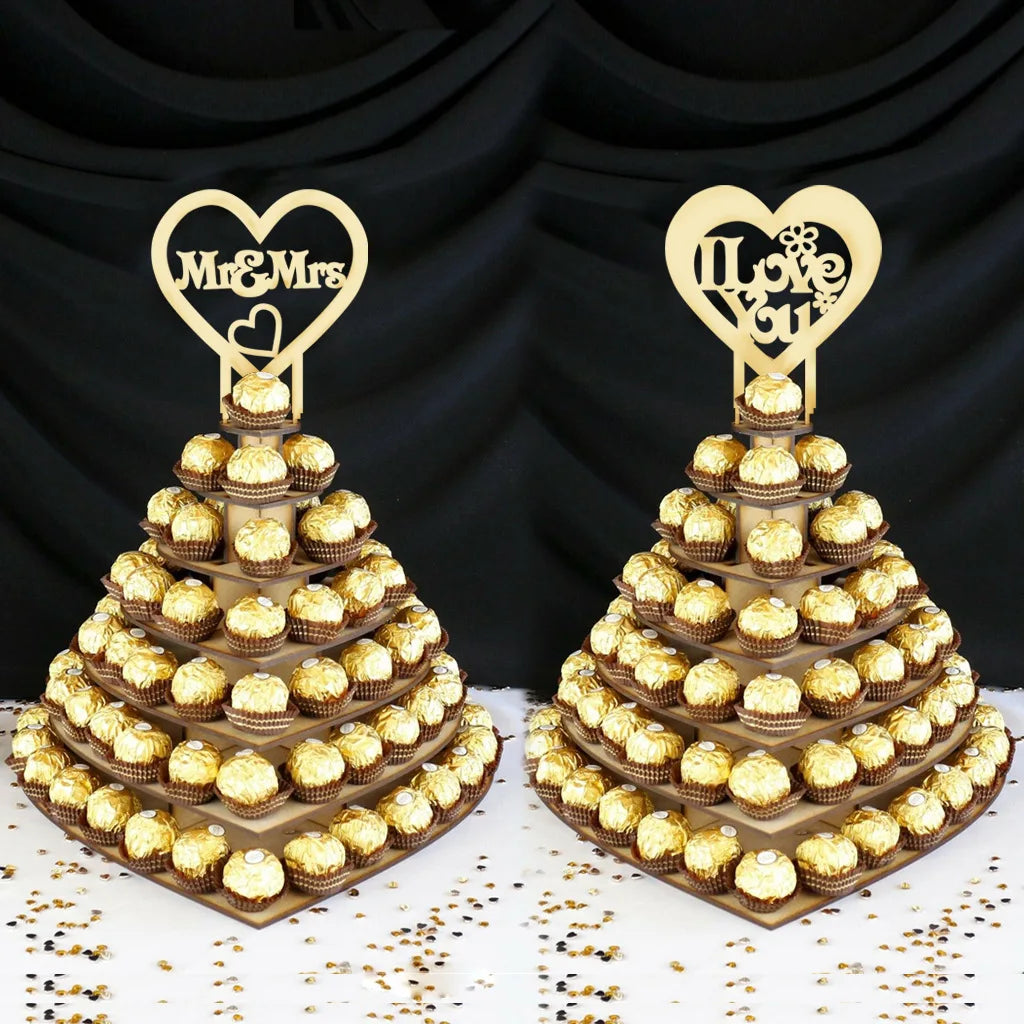Wholesale Wooden Chocolate Display Stand 7 Tier Heart Shaped for Wedding Party Decor and Home Decoration Dropshipping