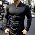 Quick Dry Running Shirt Men Mens Quarter Zip Gym Sport T-shirt Long Sleeve Compression Gym Fitness Tight Zip up Collar Shirts
