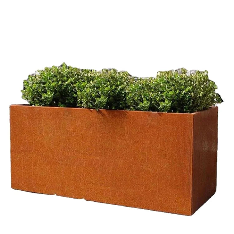 2mm Thickness Rectangular Corten Steel Nursery Garden Flower Pot Nordic Style Hand Carved Finish Eco-Friendly Heat-Resistant for MegaBDM