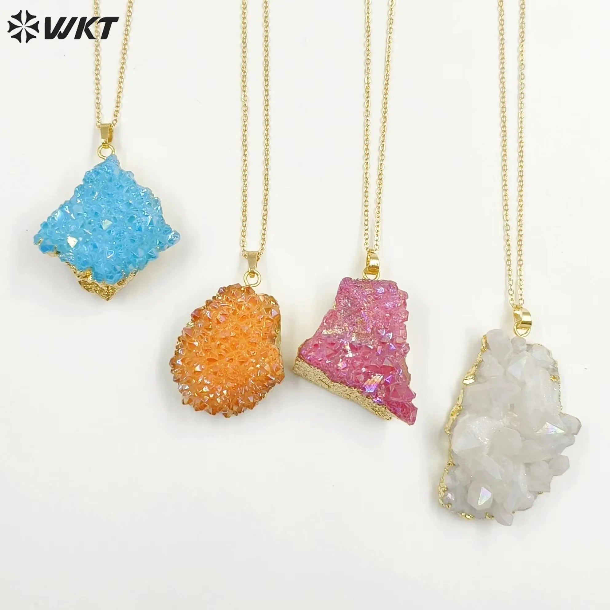 WT-N1441 WKT Best 2023 Newest Natural Aura Cluster Quartz Pendant Necklace Women Simple Hoop Aura Necklace