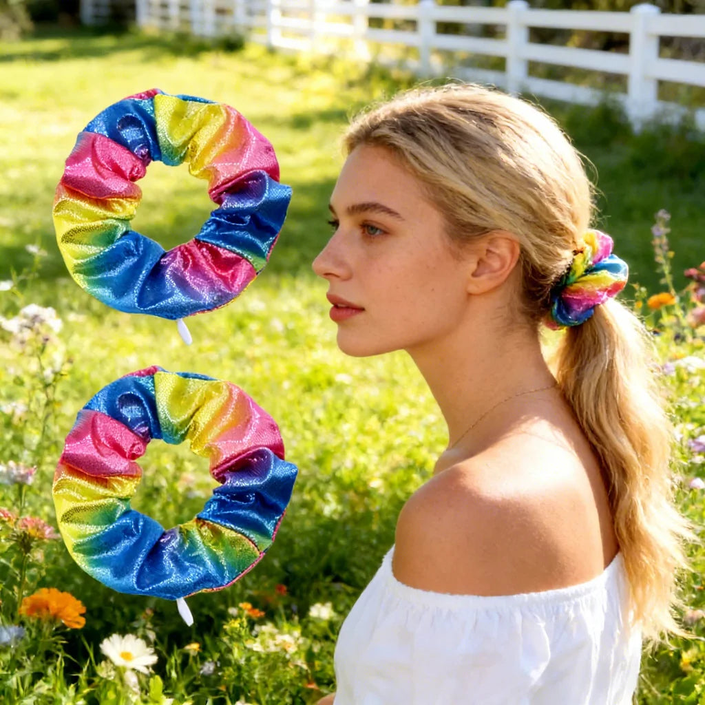 Bulk Wholesale Shiny Metallic Scrunchies with Zipper Pouch Tie Dye Scrunchies Secret Zipper Pocket Scrunchies for Women Girls