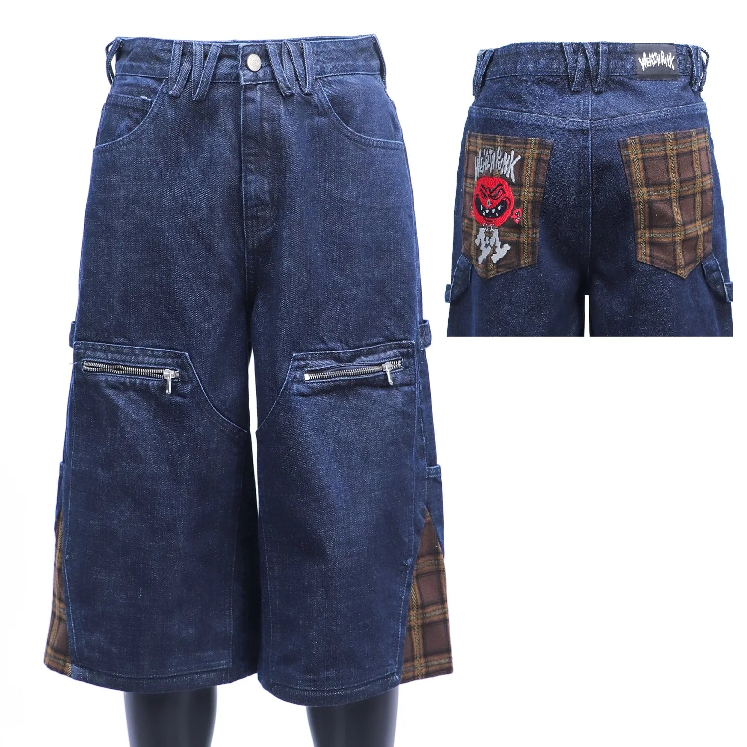 MC BUILD OEM Mom Pockets Embellished Trucker Jorts Bermuda Denim Pant Mid-rise Patchwork Jean Men's Shorts